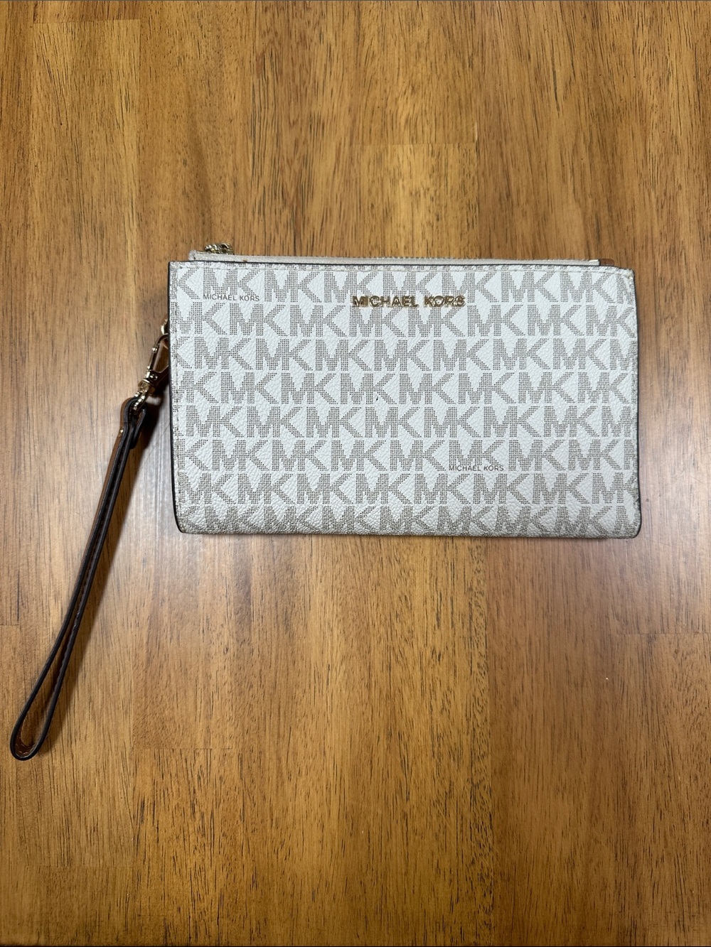 Michael Kors Beige/Gold MK Logo Wristlet